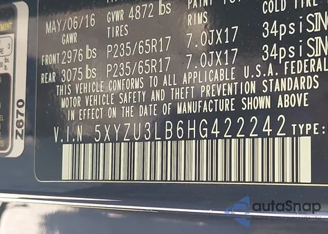 2017 Hyundai Santa Fe Sport 2.4L from USA, damaged, VIN 5XYZU3LB6HG422242